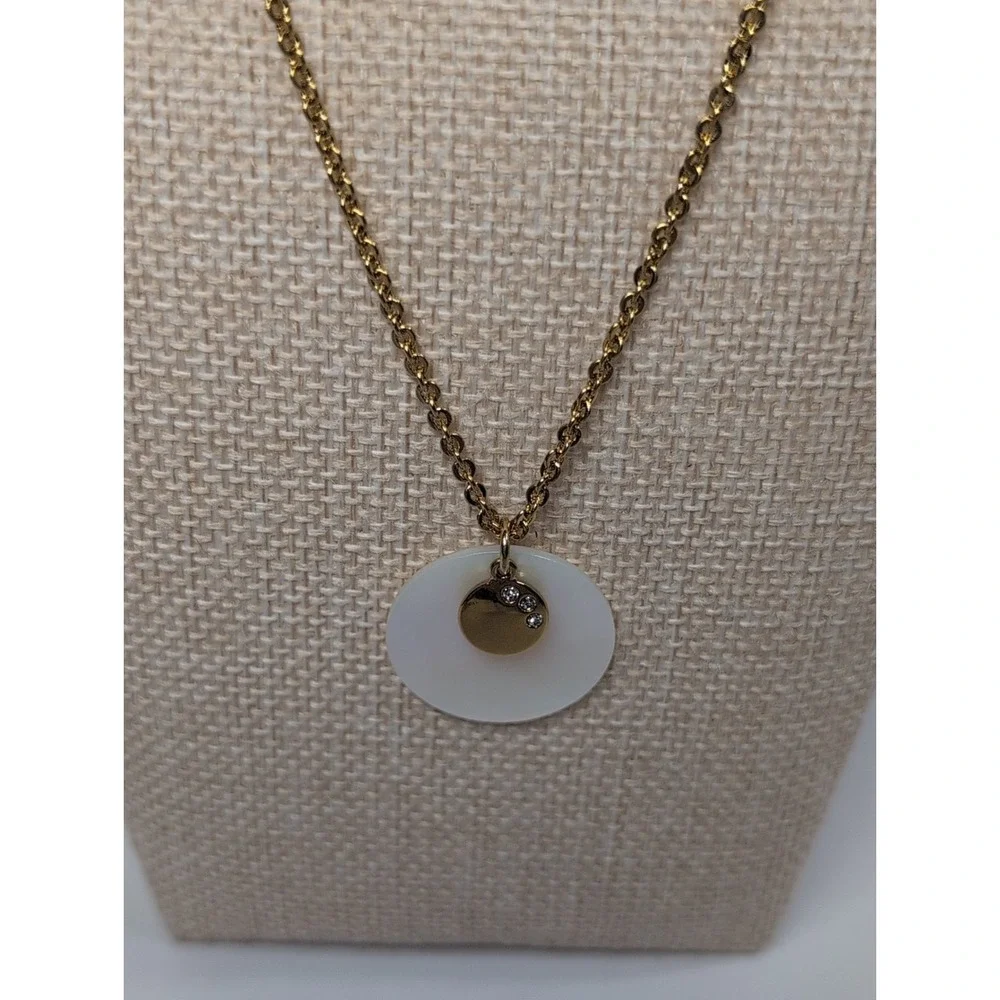 Monet Gold Tone White Enamel Disc Rhinestone Necklace